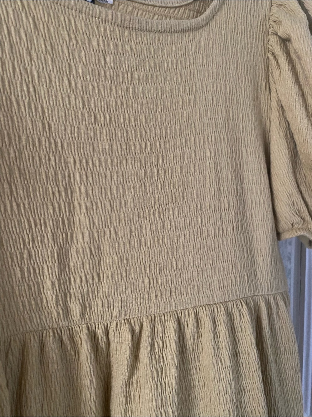 ASOS Mustard Tiered Midi Dress with Puff Sleeves - Picture 4 of 4